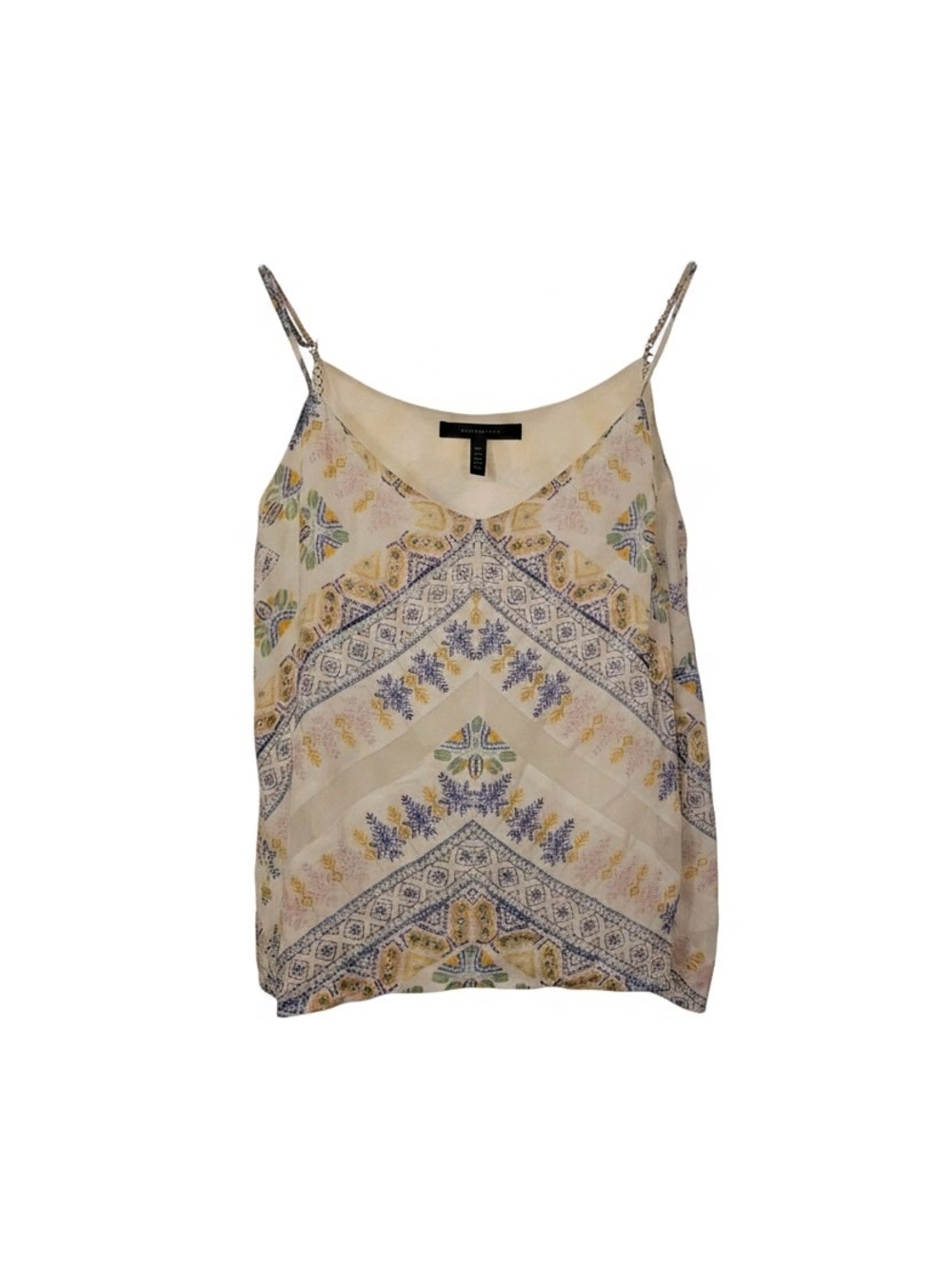 BCBGMaxAzria Floral Chevron Print V-Neck Cami in Beige and Blue